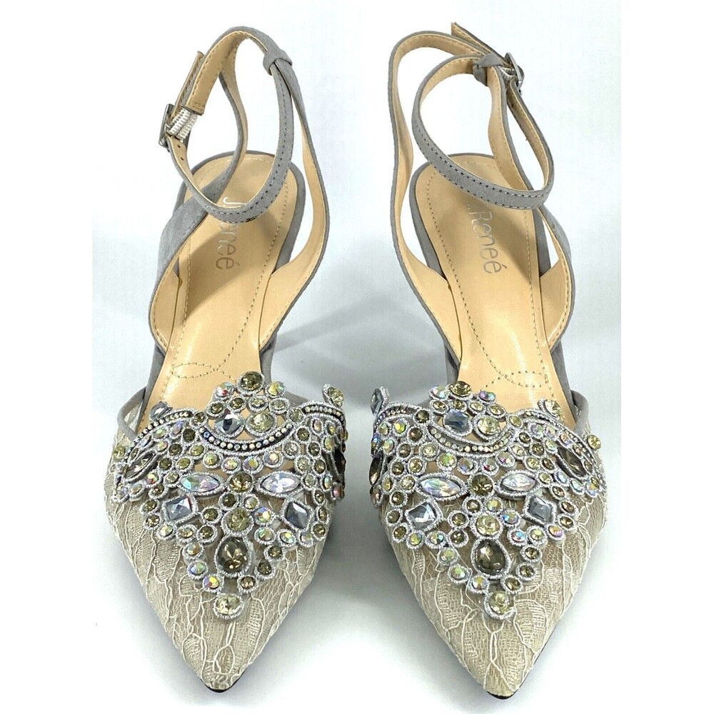 J Renee  Sz 9.5 Embellished Pointed Toe Heels Lace Jeweled